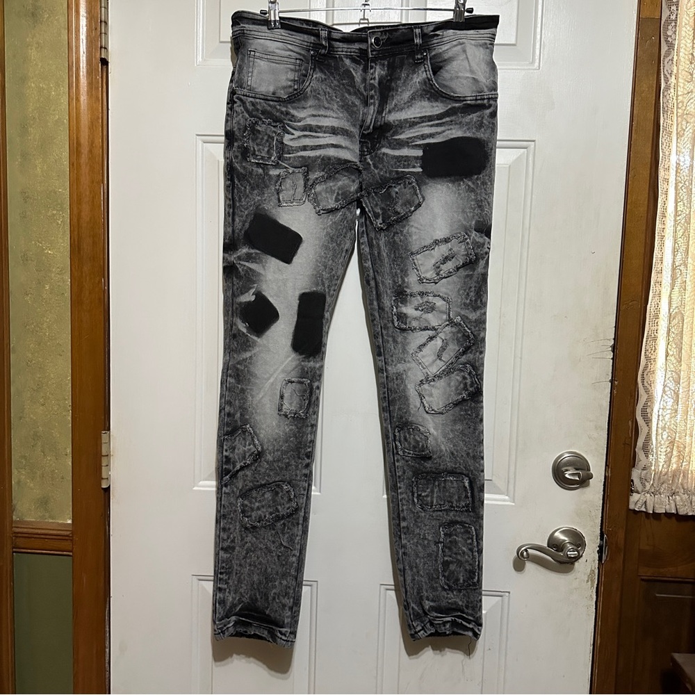 Arketype Destroyed Distressed Jeans‎ Men's 36x34 Charcoal Patches Streetwear